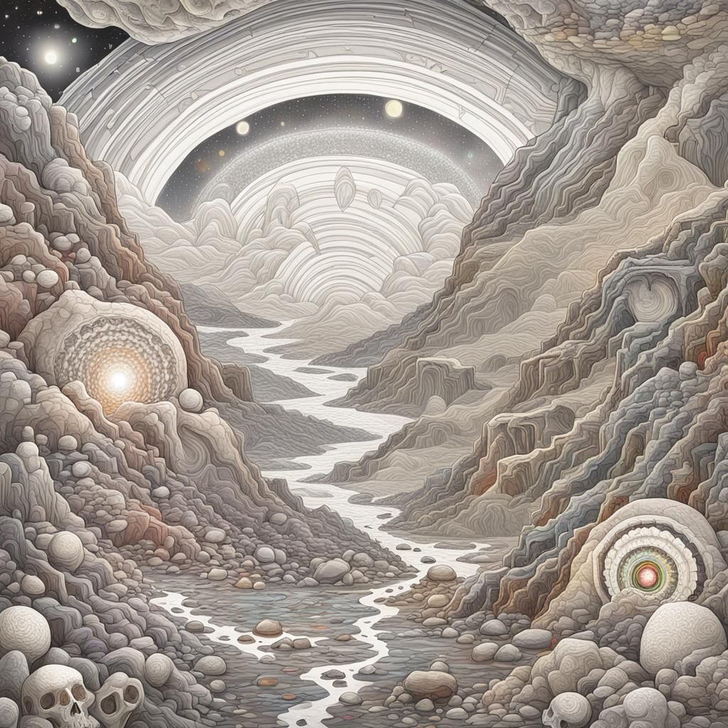 Surreal Cosmic Landscape in Mixed Media Style
