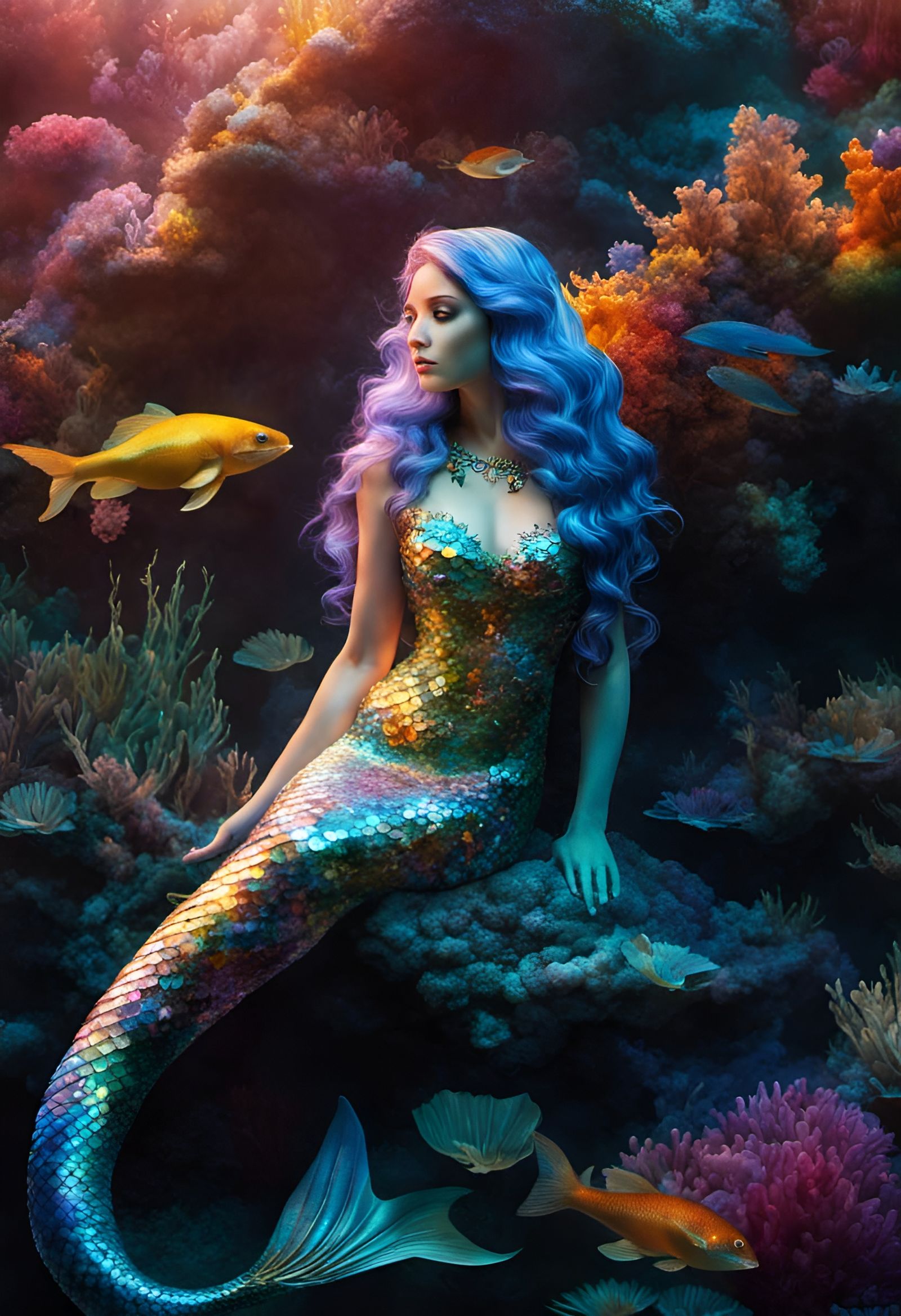 Opalescent Mermaid Swimming: A Digital Circlism Masterpiece