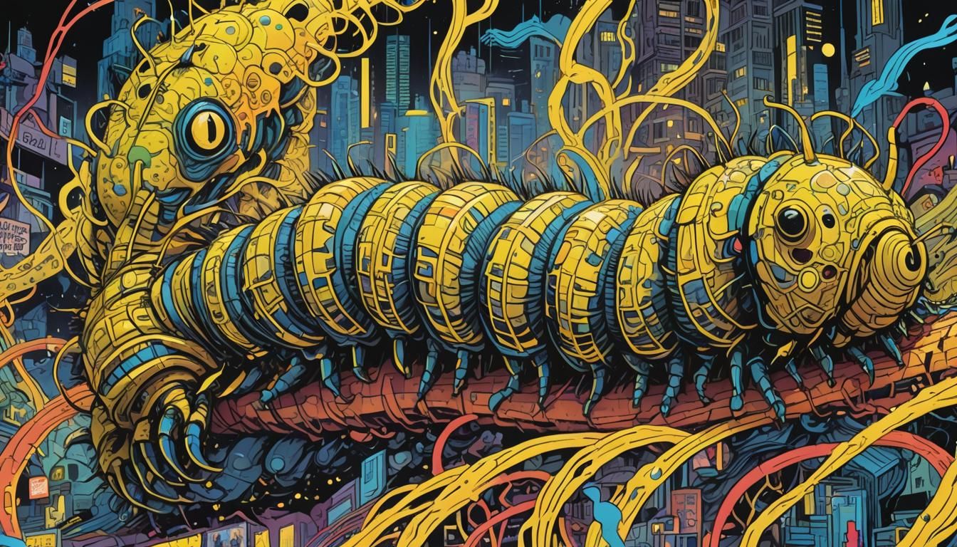 Toxic Caterpillar Secretion: Neon Noir Comic Book Art