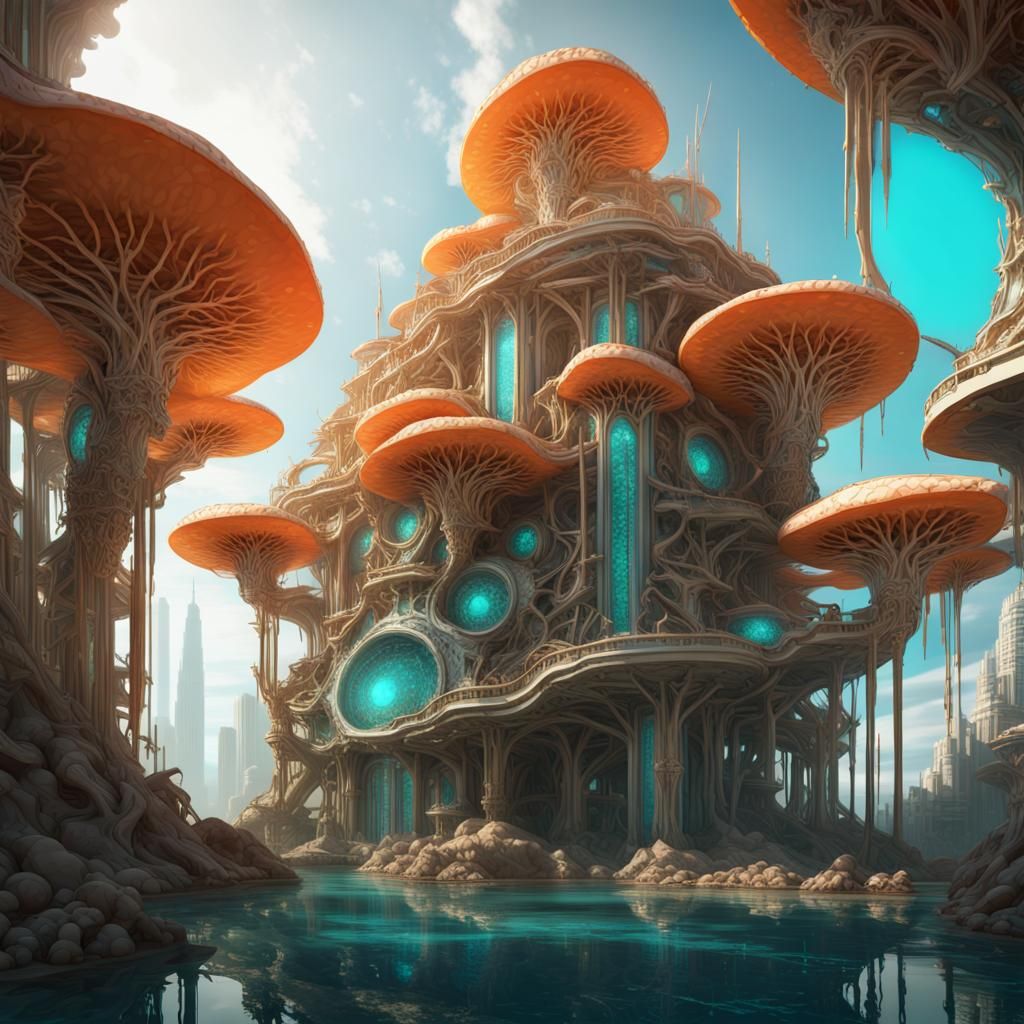 Solarpunk Arcology Built from Engineered Mushrooms