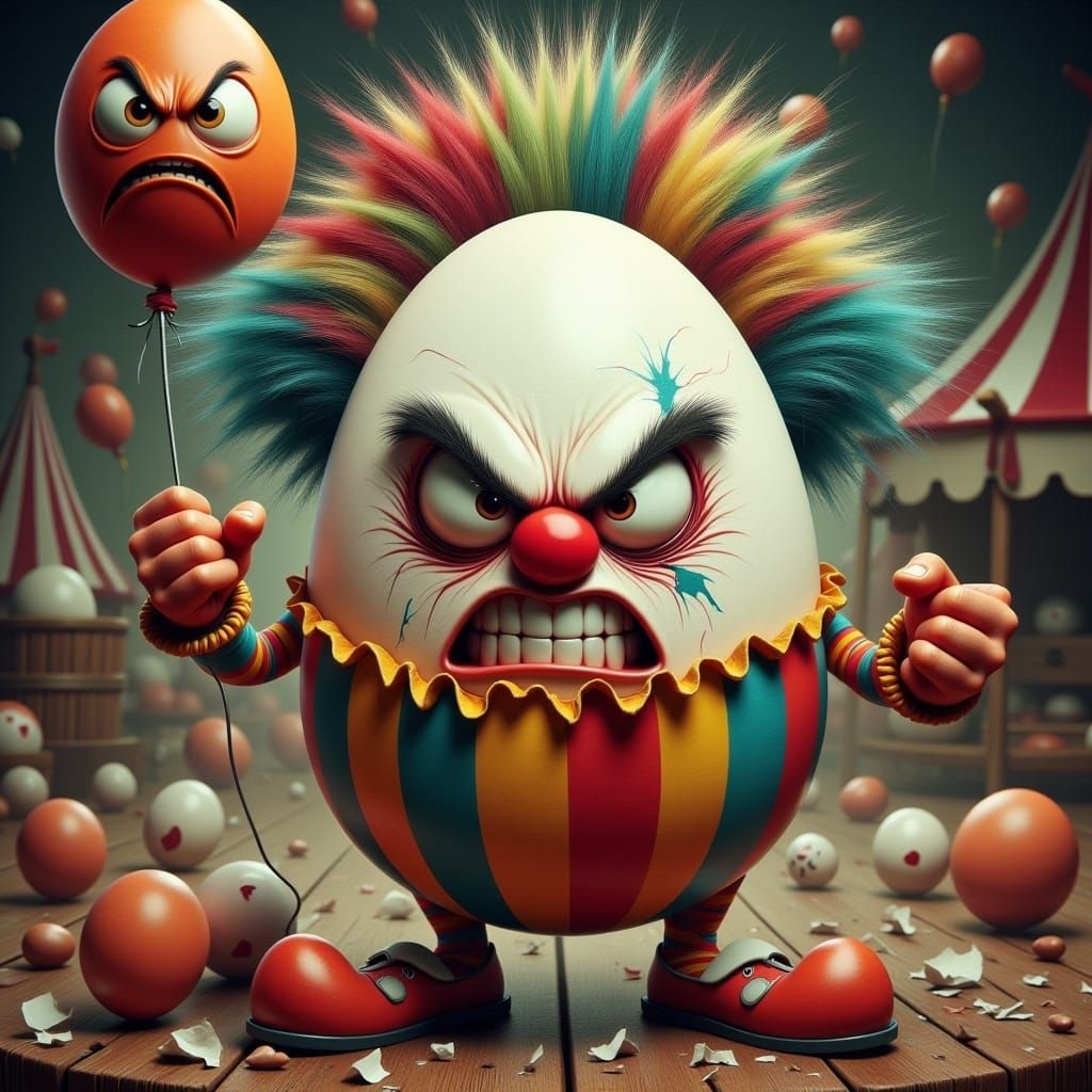 Angry Egg Clown in Vintage Circus