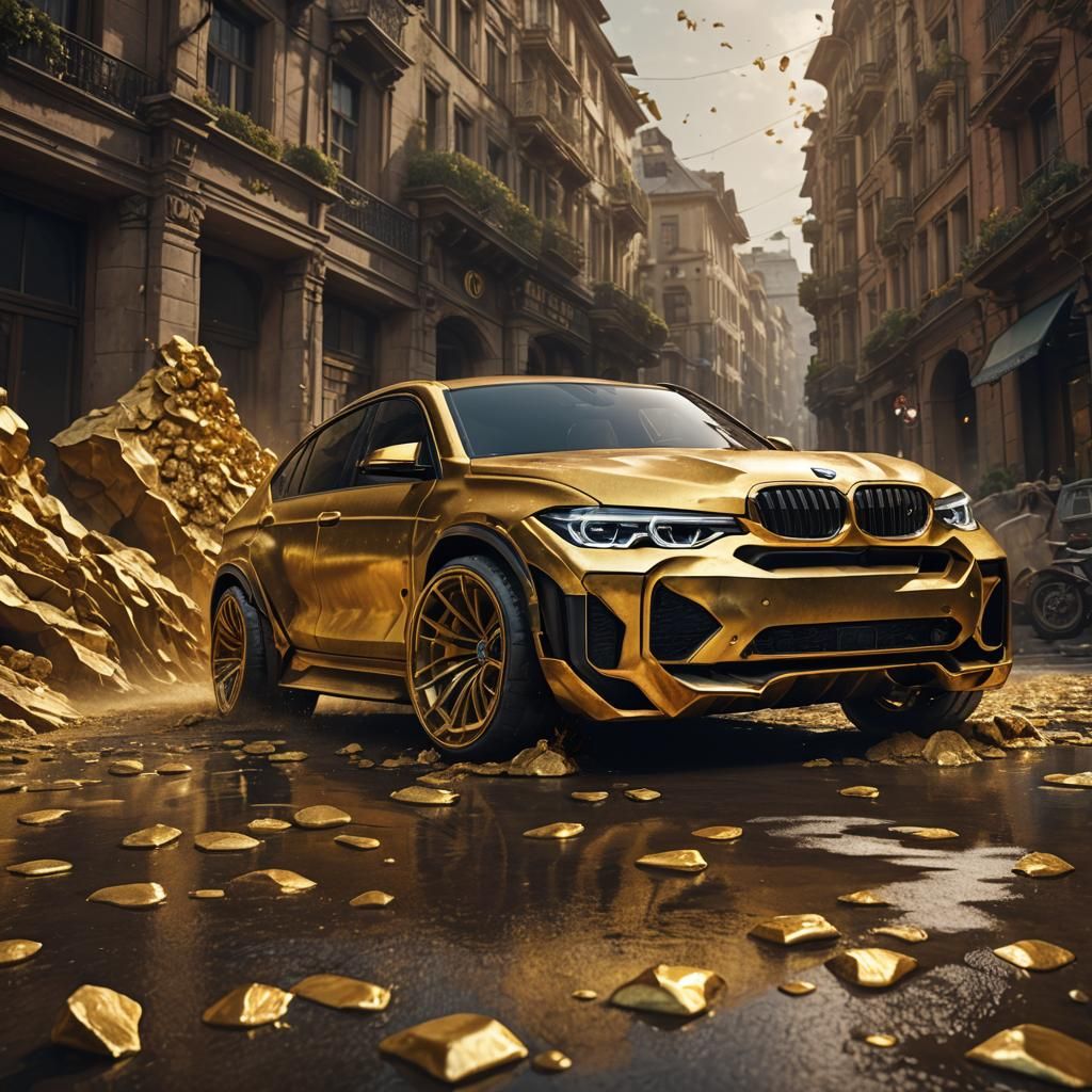 Golden BMW Car in Detailed Digital Art