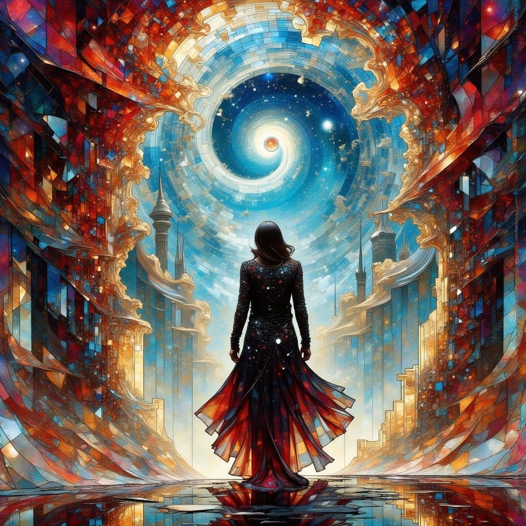 Cyberpunk Figure Gazing into Ruby Abyss