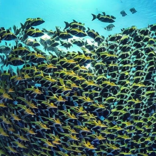 Underwater Army Formation with Glowing Eyes