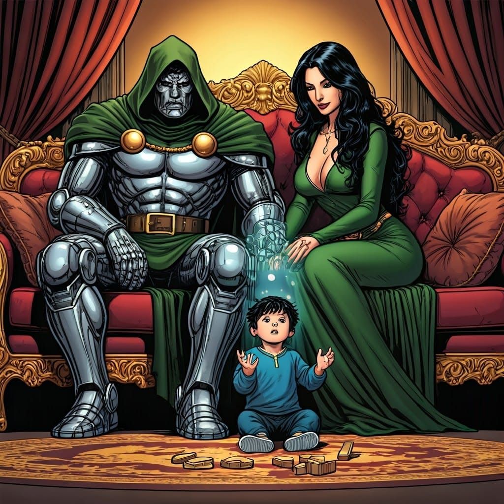 Regal Superhero Couple Valeria and Doctor Doom Admire Son's ...