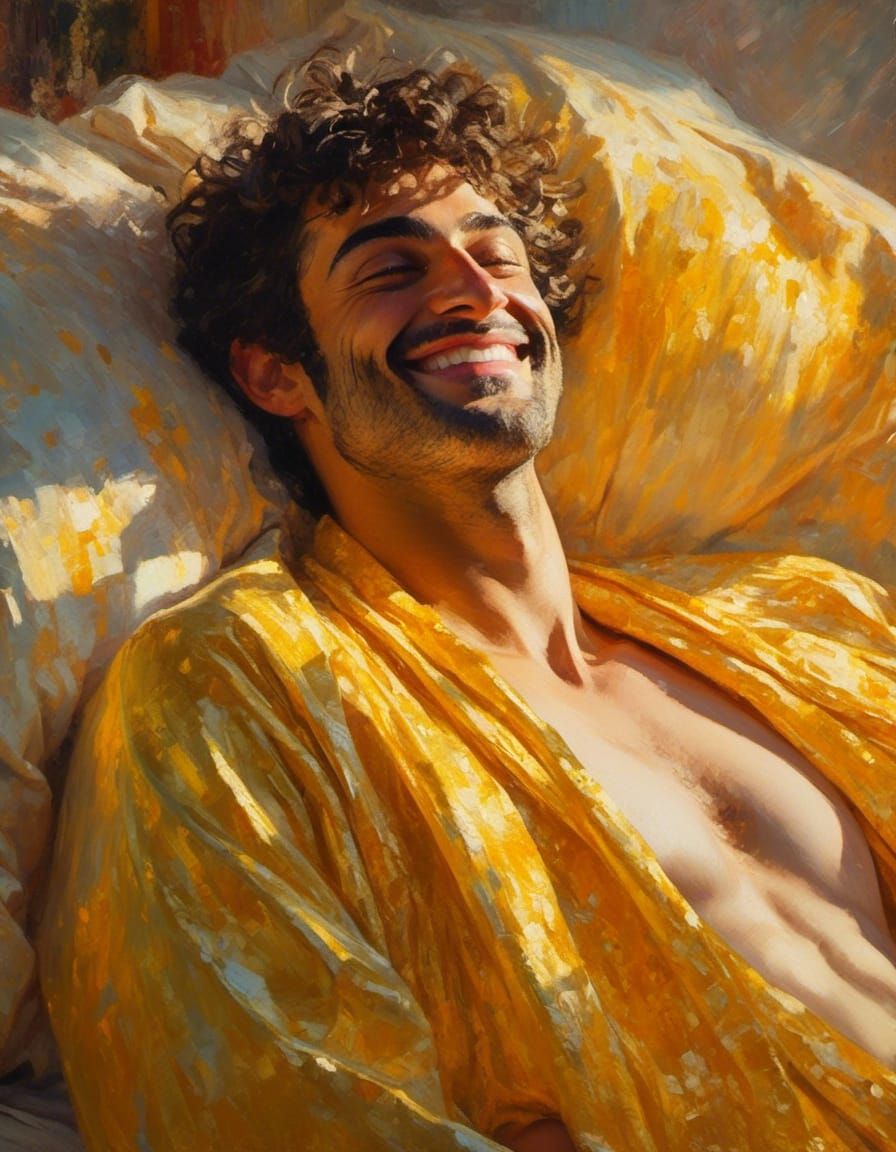 Man Smiling in Sunbeams: Impressionist Oil Painting