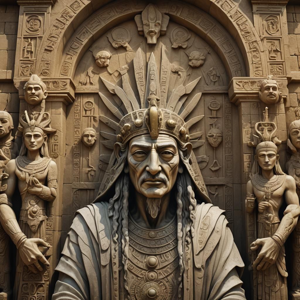 Mesopotamian Gods Before Ancient Temple Gate