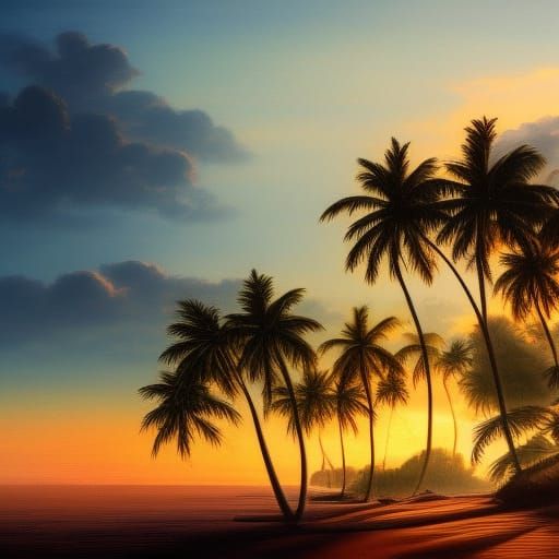 Tropical Beach at Dawn: Hyperdetailed Matte Painting