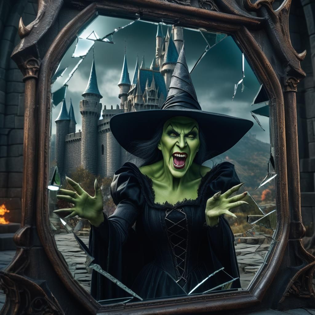 Wicked Witch Laughing in Shattered Mirror