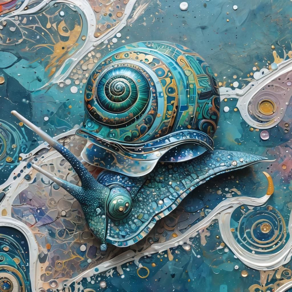 Pearlescent Snail in Folk Art Style