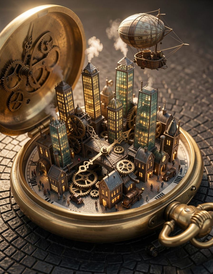 Steampunk City Rises From Antique Pocket Watch