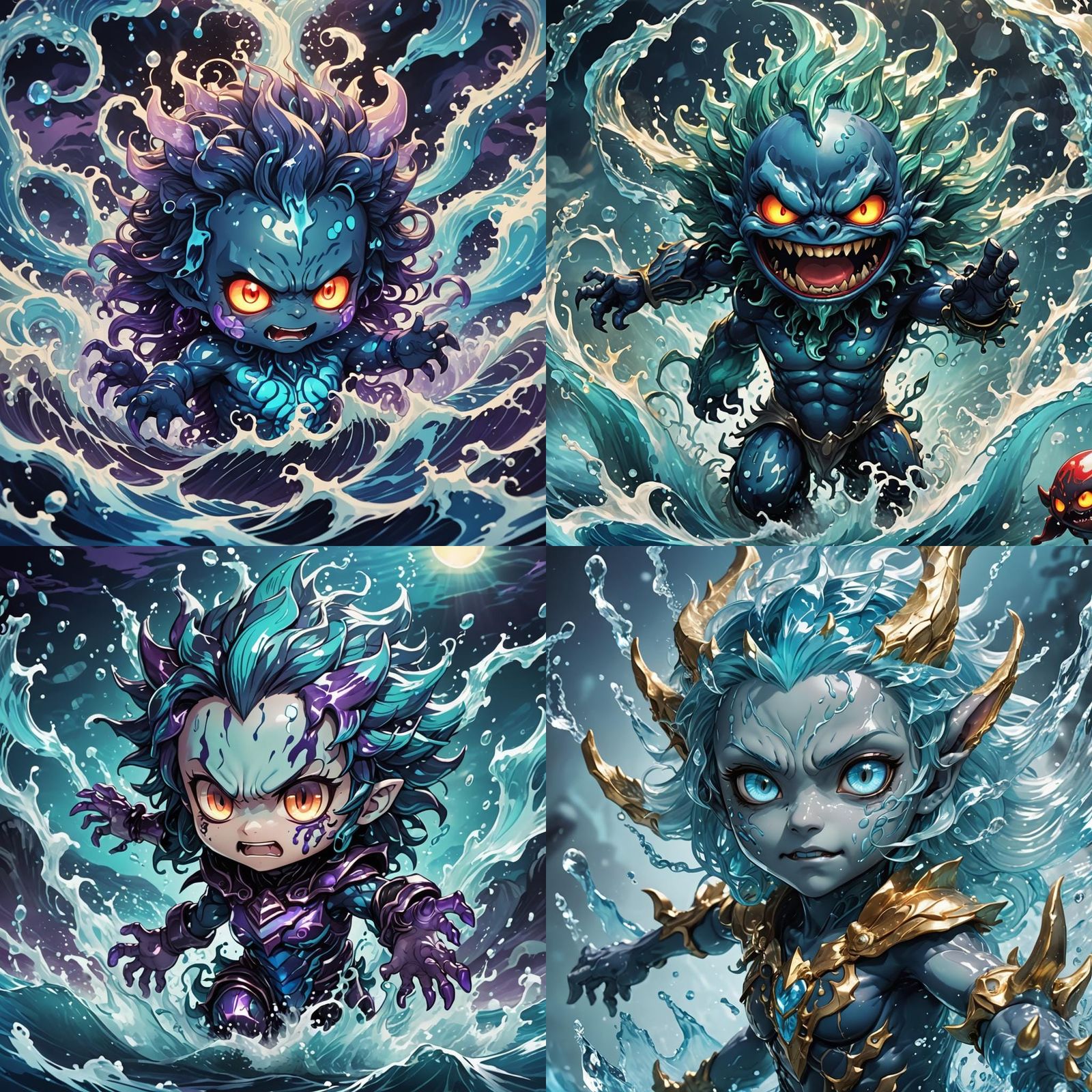 Chibi Demonic Water Elemental in Anime Style