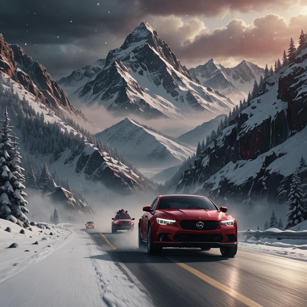 Santa Claus Races Through Snowy Mountains