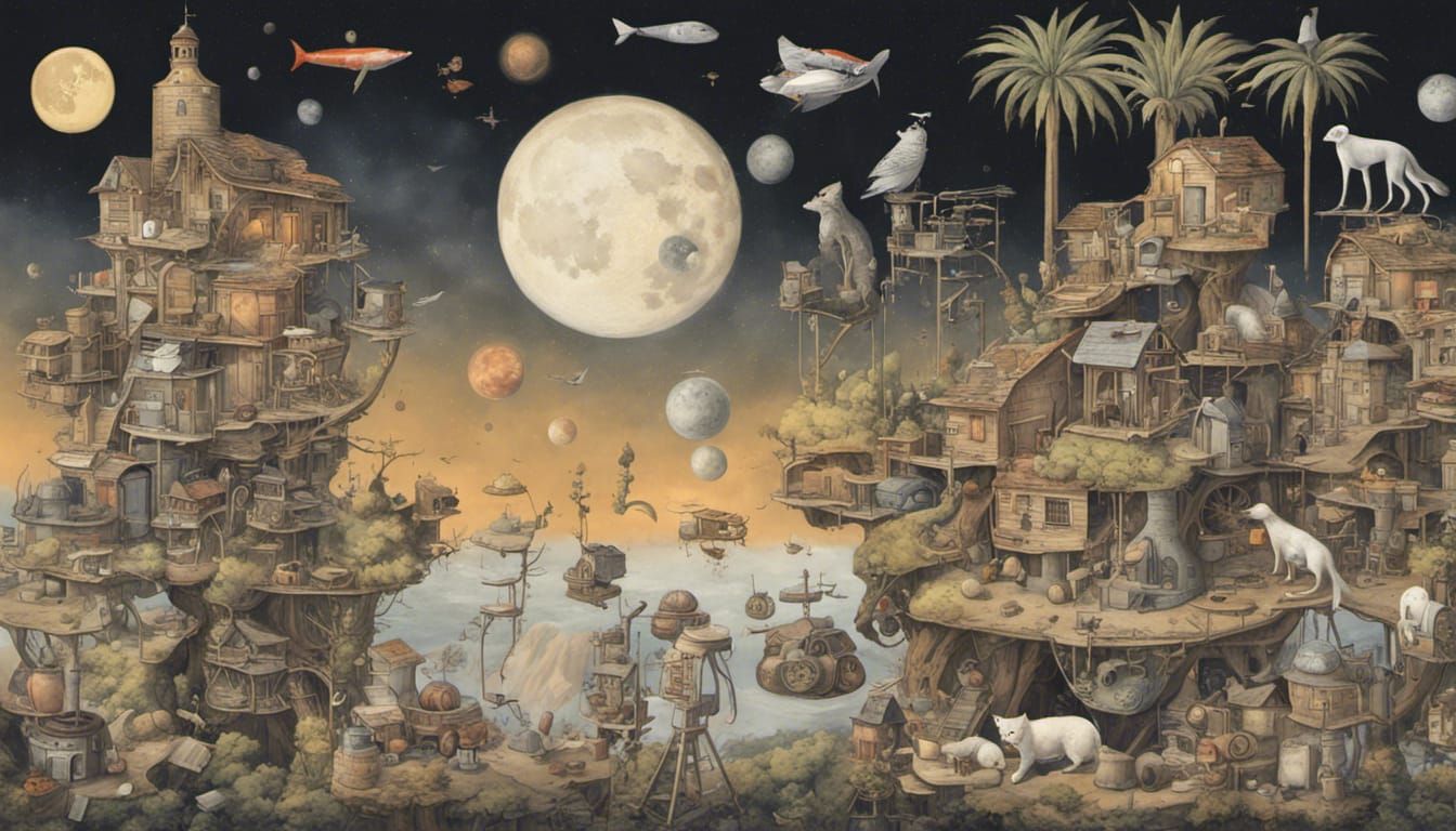 Futuristic Menagerie with Robots and Treehouses