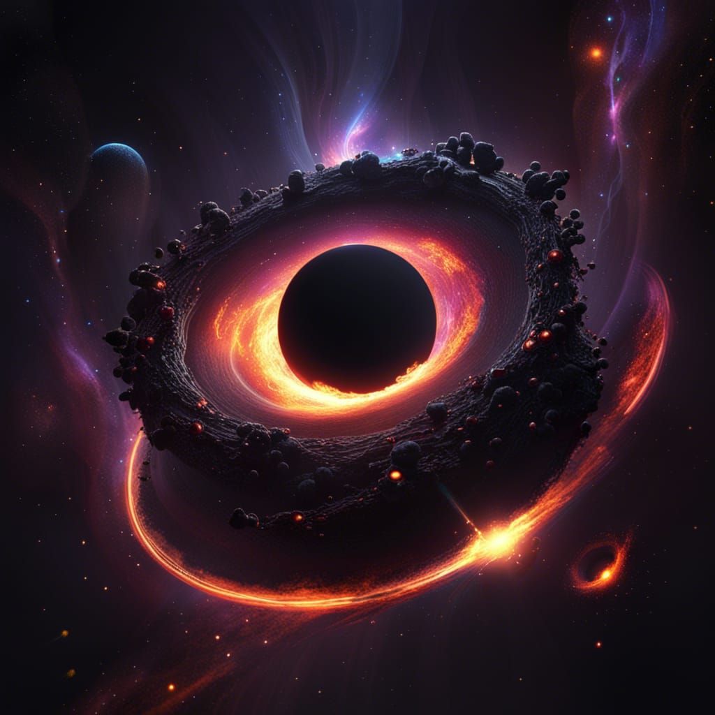 Black Hole Devouring Ringed Planet in Deep Color