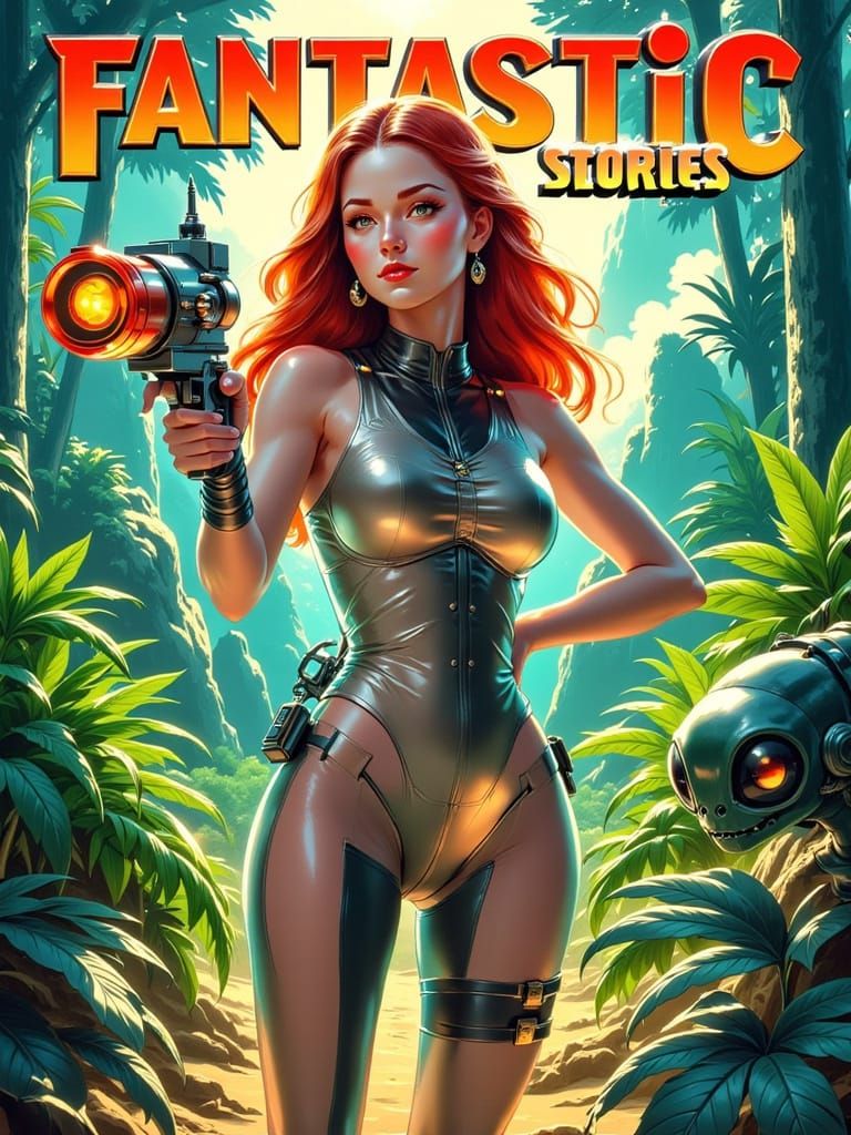 Retro Space Woman on Jungle Planet