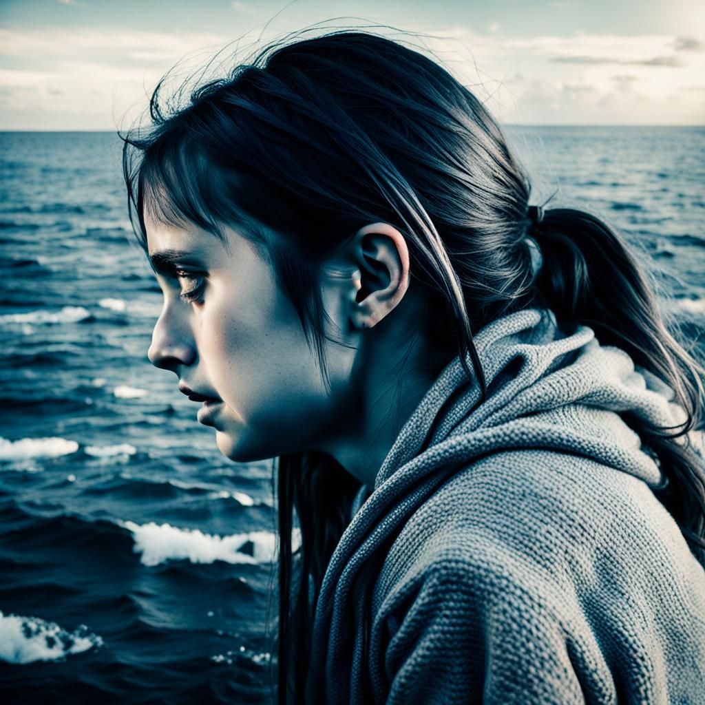 Girl Crying at the Open Sea