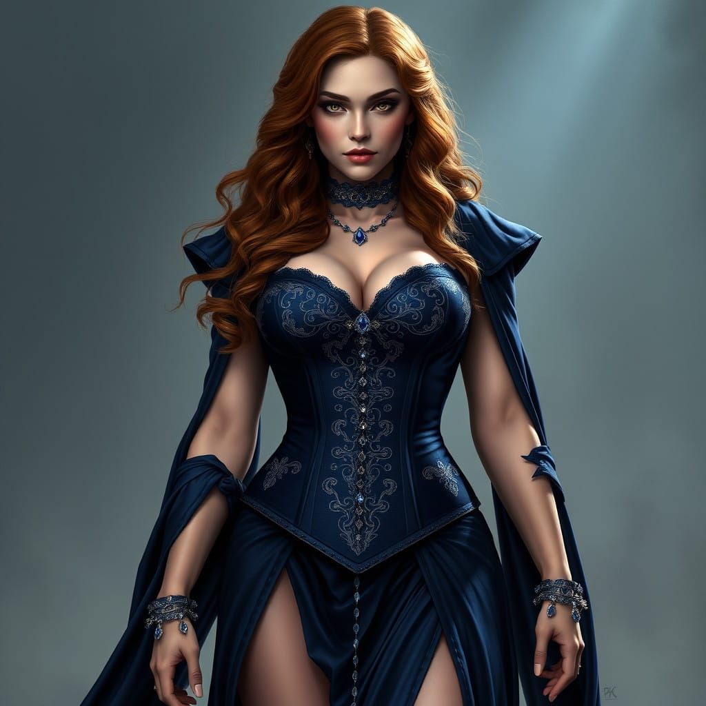 Fantasy Breton Sorceress in Regal Attire with Mystical Allur...