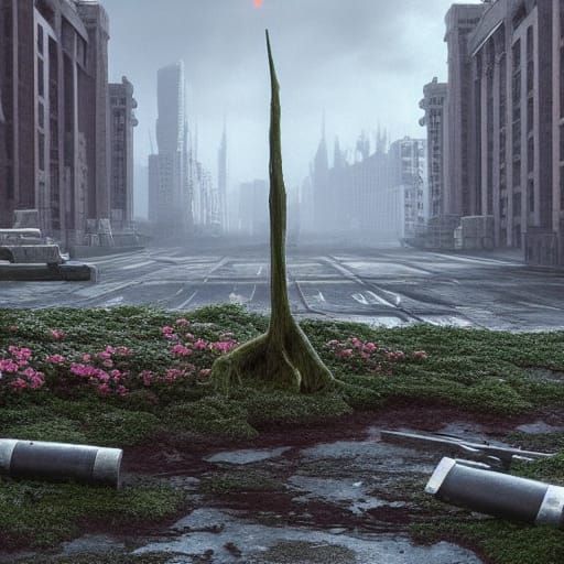 Post-Nuclear City: Tiny Shrub's Hopeful Growth