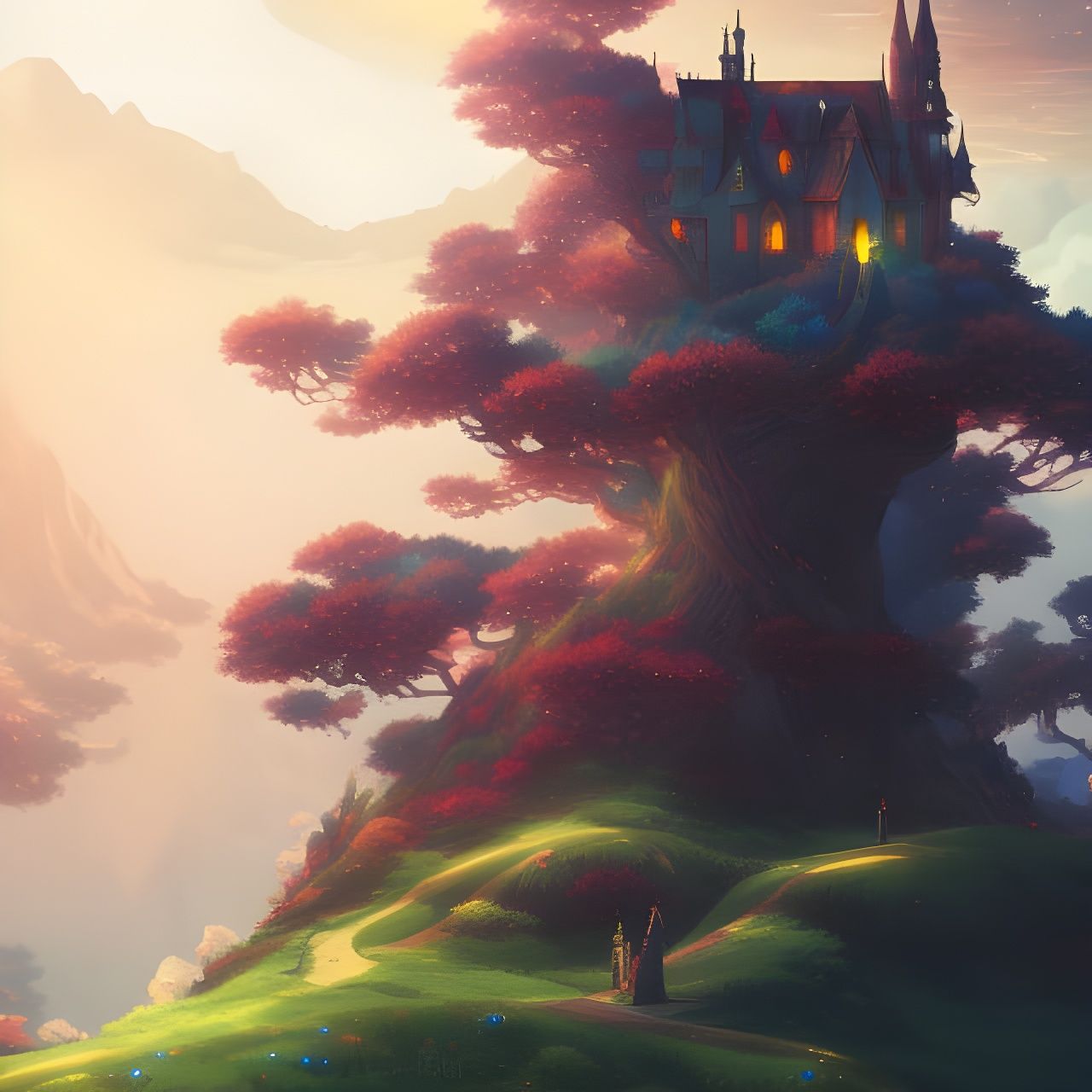 Luminous Space Star Surrounded by Crystals