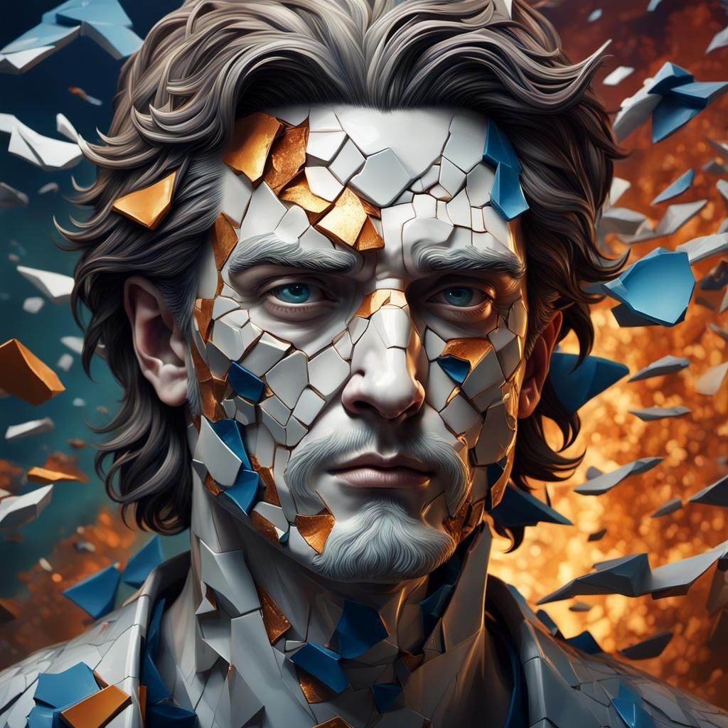 Cracked Porcelain Man: Hyperrealistic Concept Art