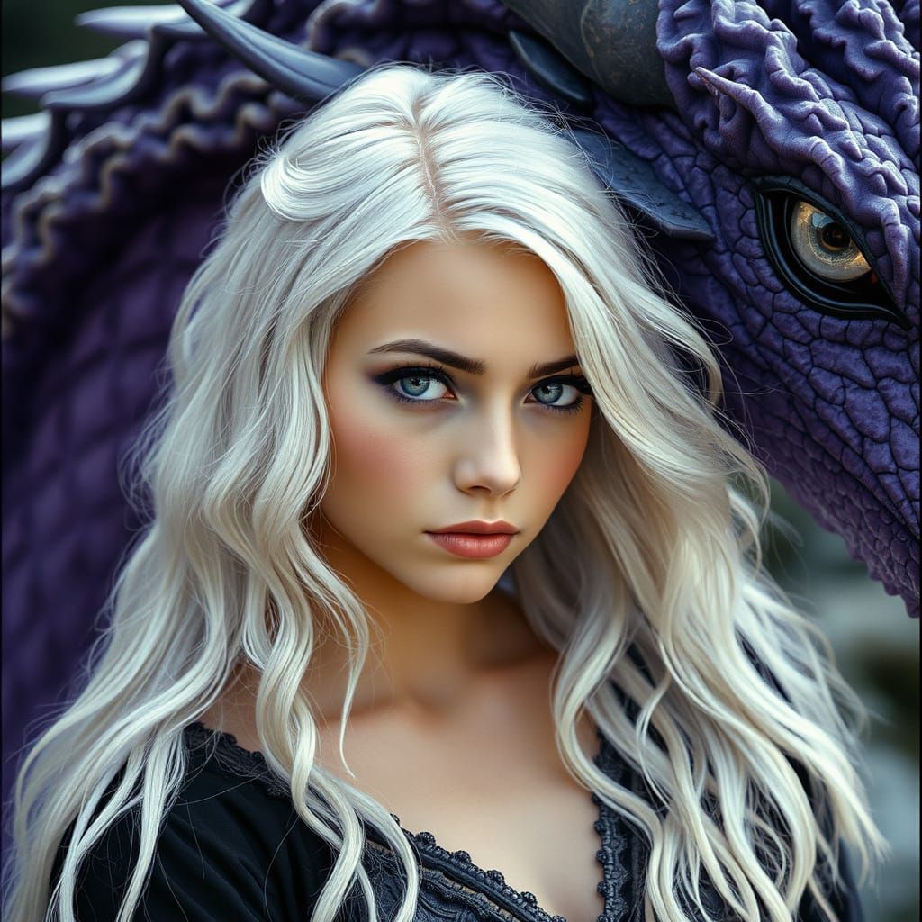 Fantasy Woman and Dragon: Cinematic Film Still
