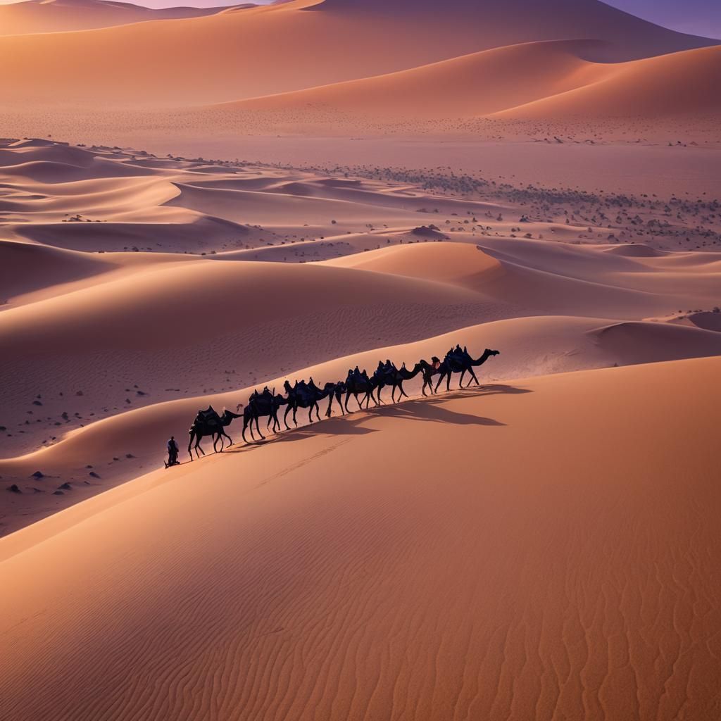 Sahara Caravan at Sunset: Digital Matte Painting