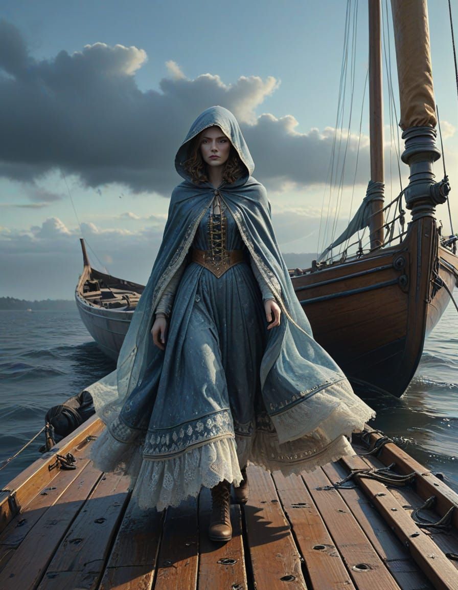 Ethereal Victorian Siren on a Sailboat