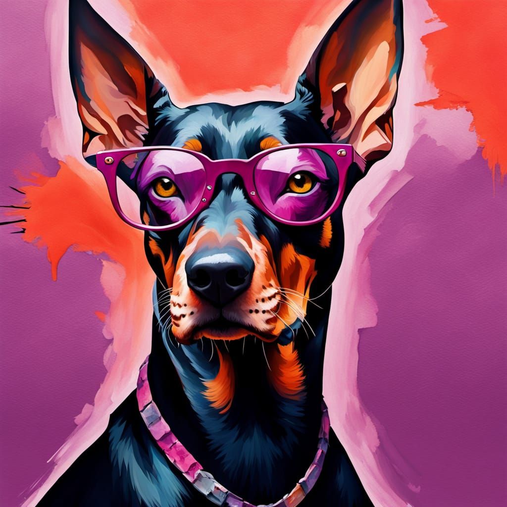 Surreal Digital Portrait of a Stylish Doberman in Modern Art...