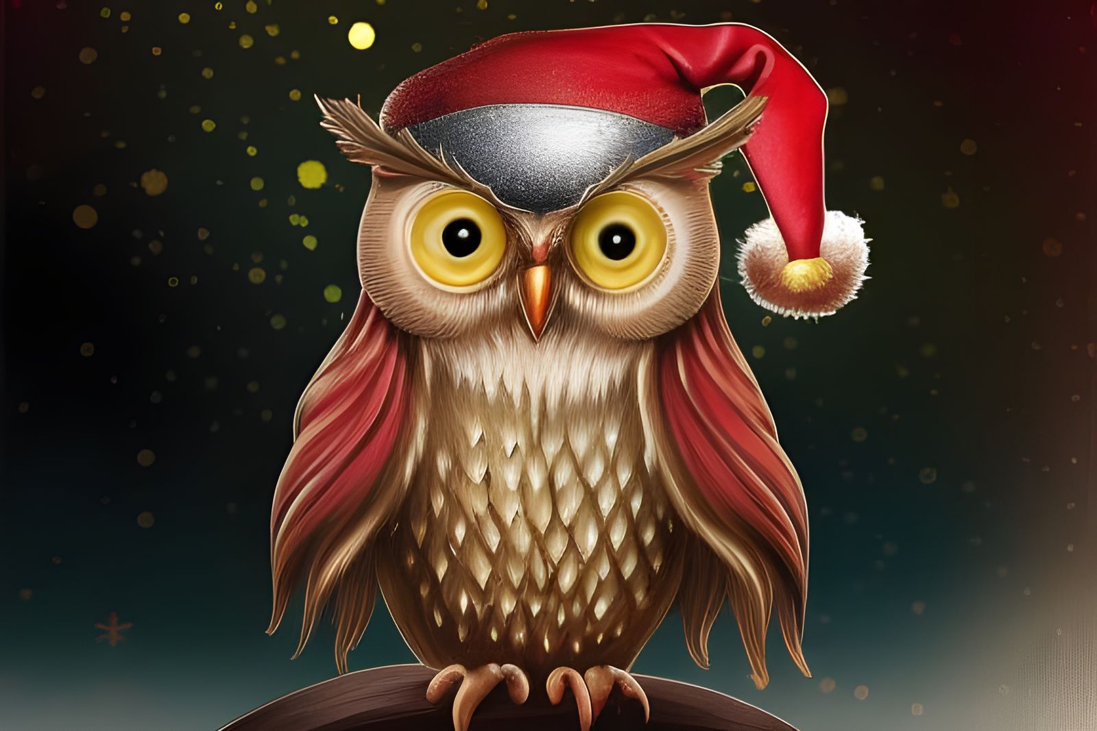 Whimsical Steampunk Christmas Owl in Art Nouveau Style