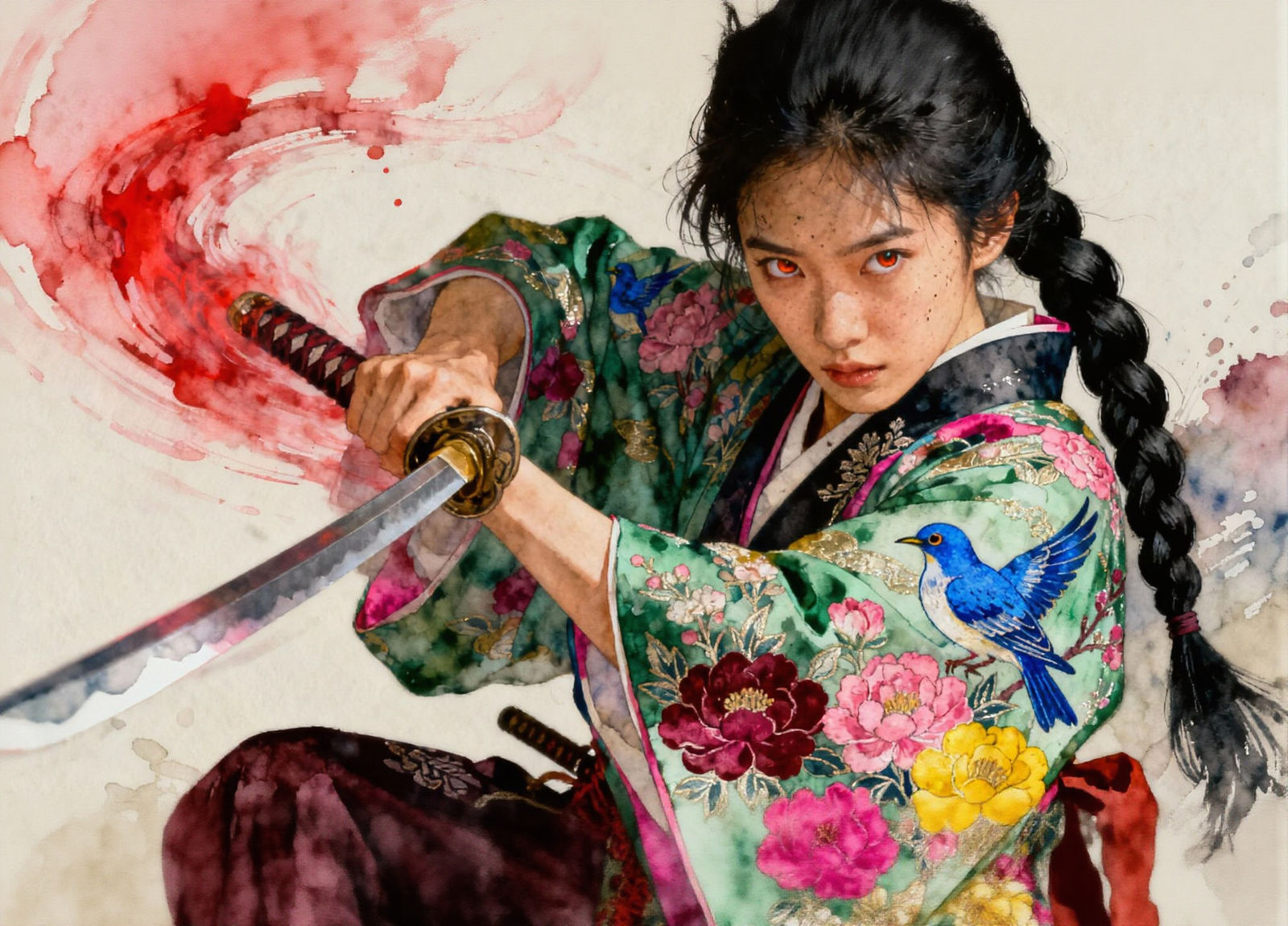 Beautiful Samurai Warrior in Silk Kimono