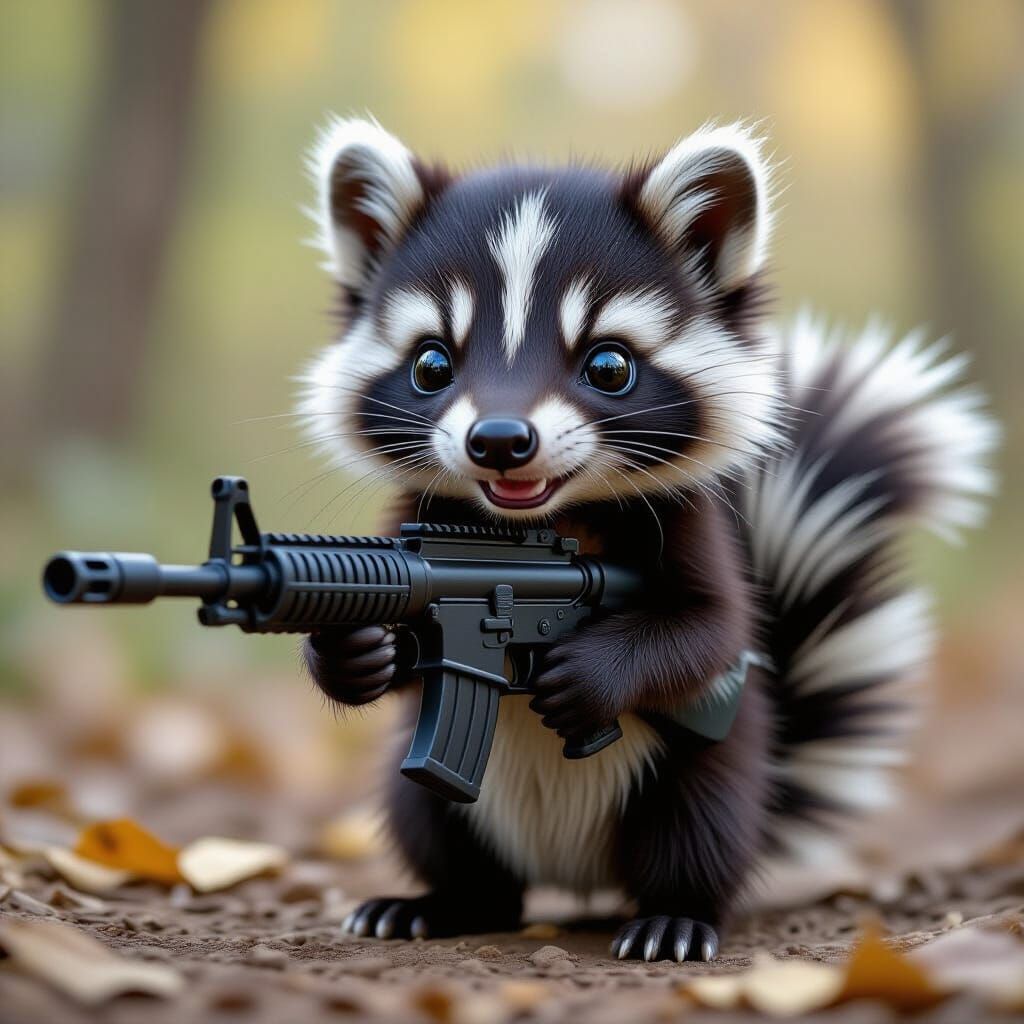 Cute Skunk with Machine Gun