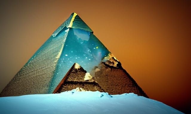 Egyptian Pyramid in Exploding Snow Globe Aurora Landscape
