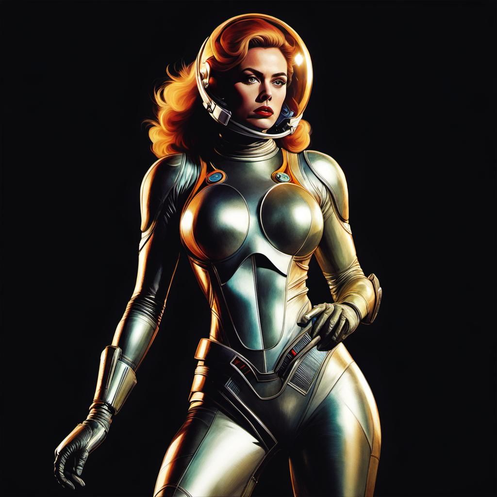 Astronaut Exploring Alien Planet in Retrofuturistic Style