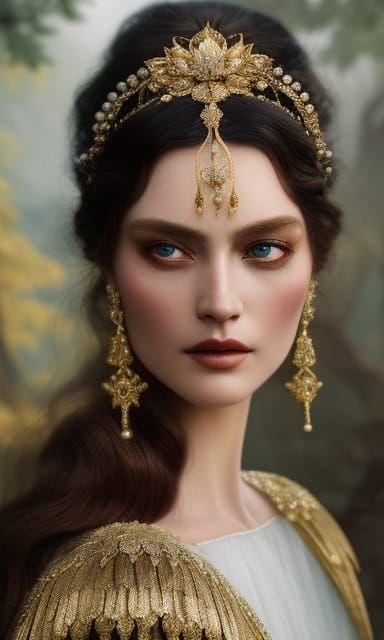 Mountain Goddess in Fairytale Gown, Hyperrealist Portrait