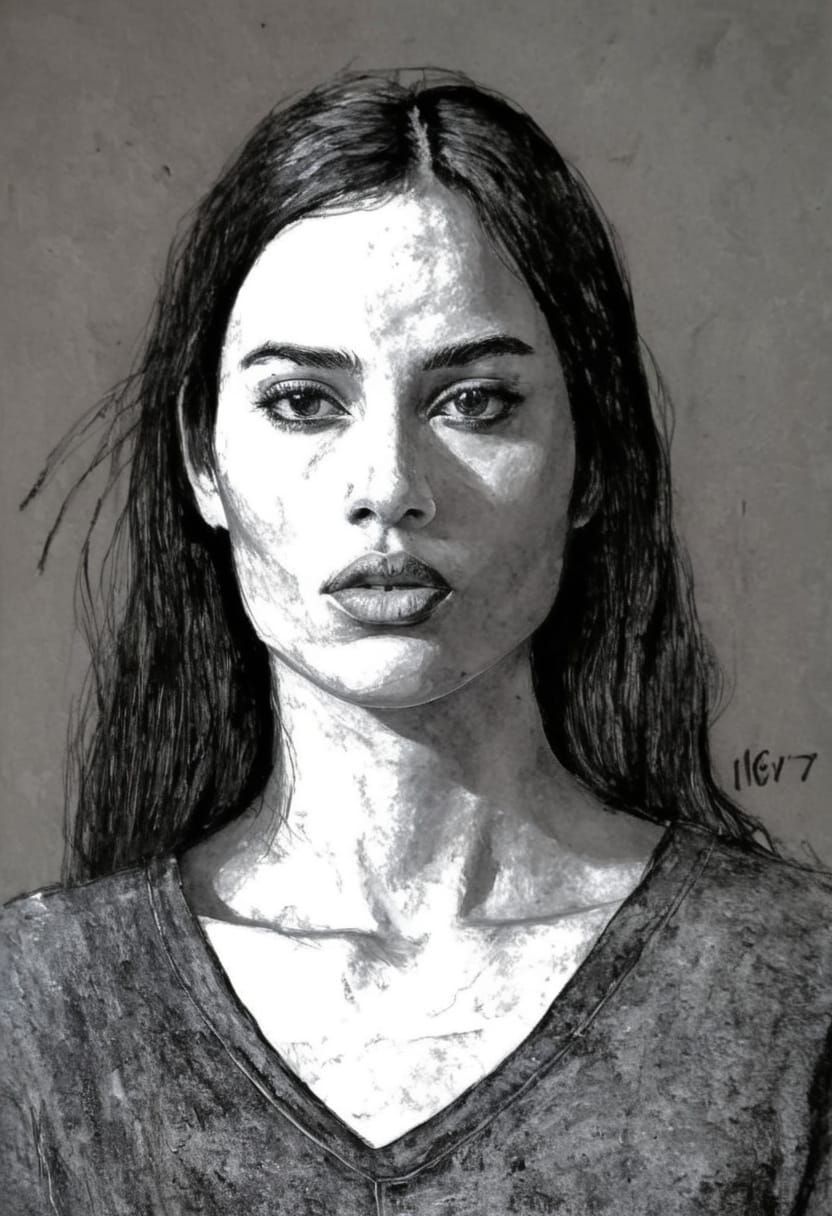 Goth Girl Portrait in High Contrast Minimalist Style