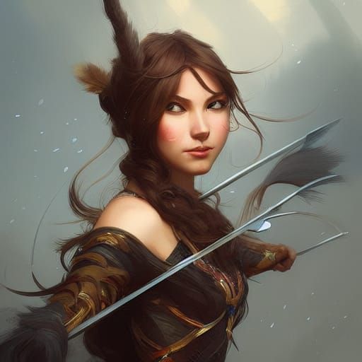 Fantasy Cat Archer Portrait in Detailed Art Style