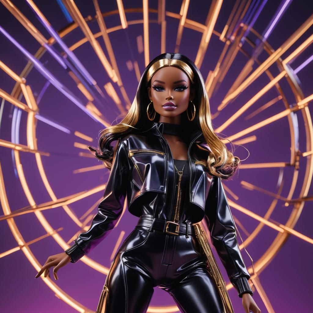Futuristic Barbie in Neon-Noir Cityscape: 3D Render