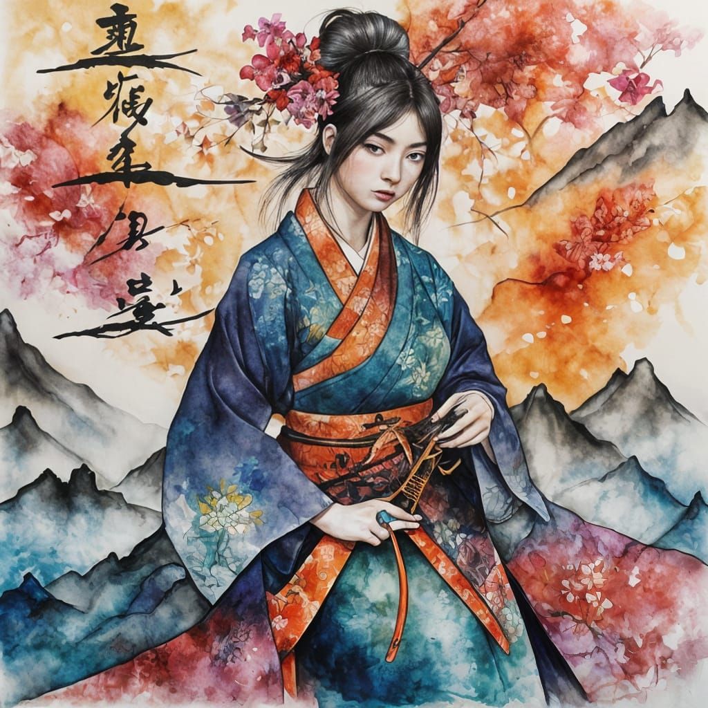 Samurai Woman in Ancient Japanese Setting