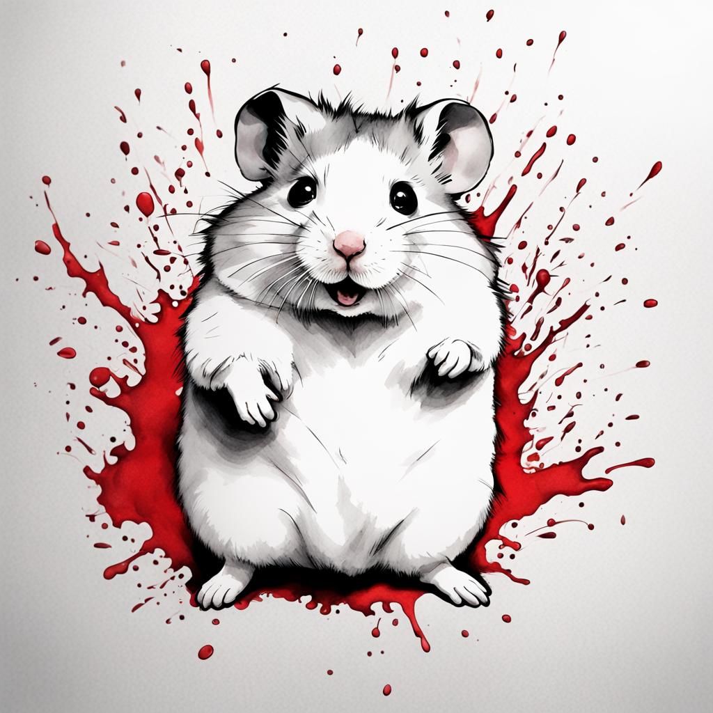 Dancing Hamster in Black and White Ink