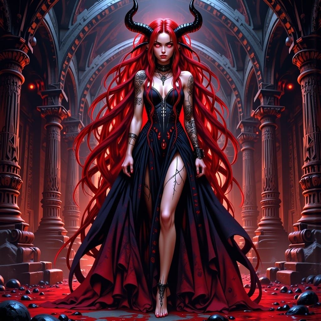 Blood-Themed Demon Lord in Anime Style