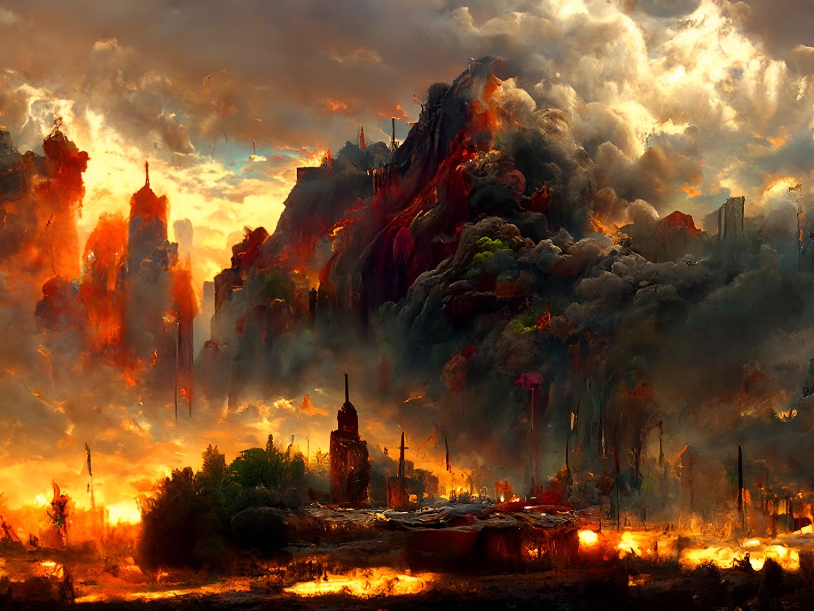 Inferno: City Ablaze in Hyperrealism