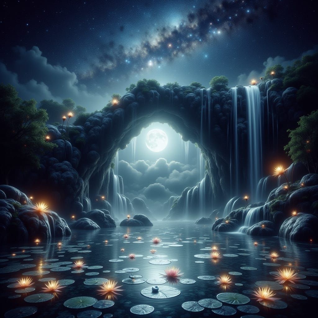 Enchanting Rock Archway Under Starry Sky