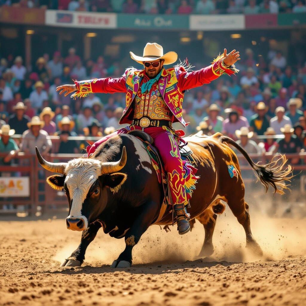 Rodeo Bullfighter in Futuristic Style Arena