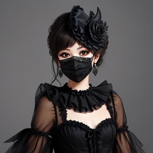 Woman in Masquerade Mask and Frilly Dress
