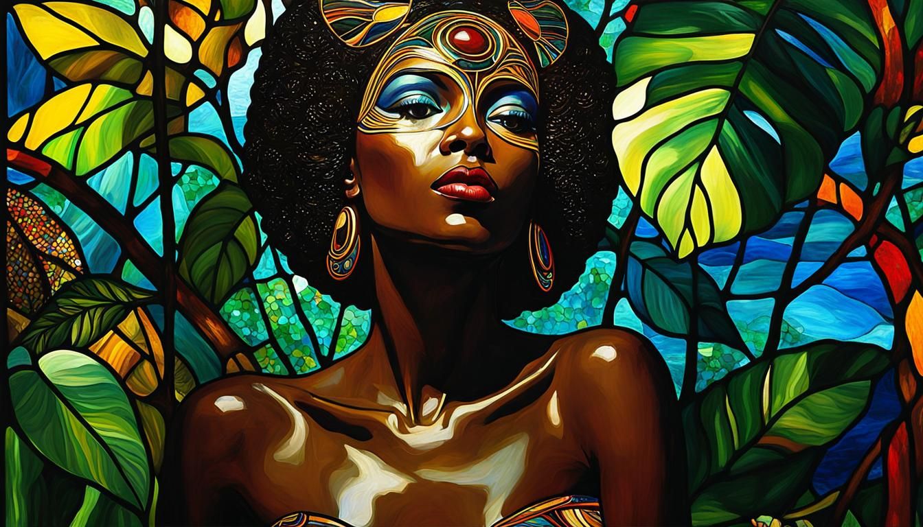 Woman in Jungle: Abstract Expressionism Meets Stained Glass