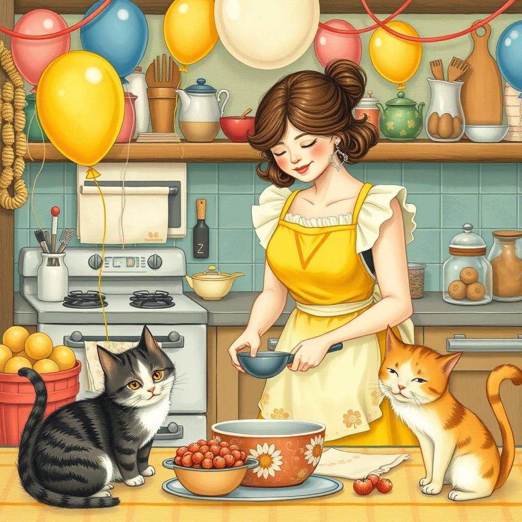 Mother's Day Party in Whimsical Folk Art Style