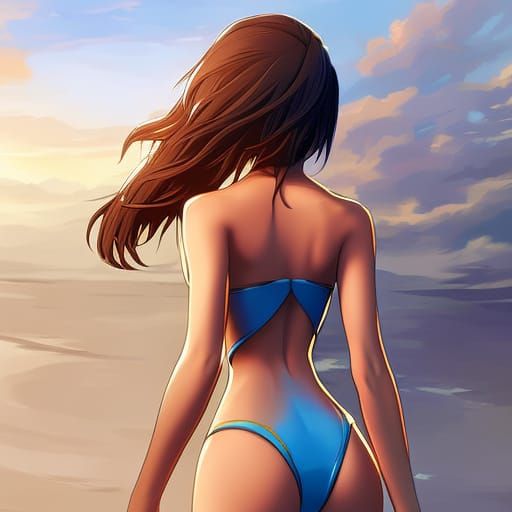 Hyperdetailed Girl in One-Piece Swimsuit, Digital Art