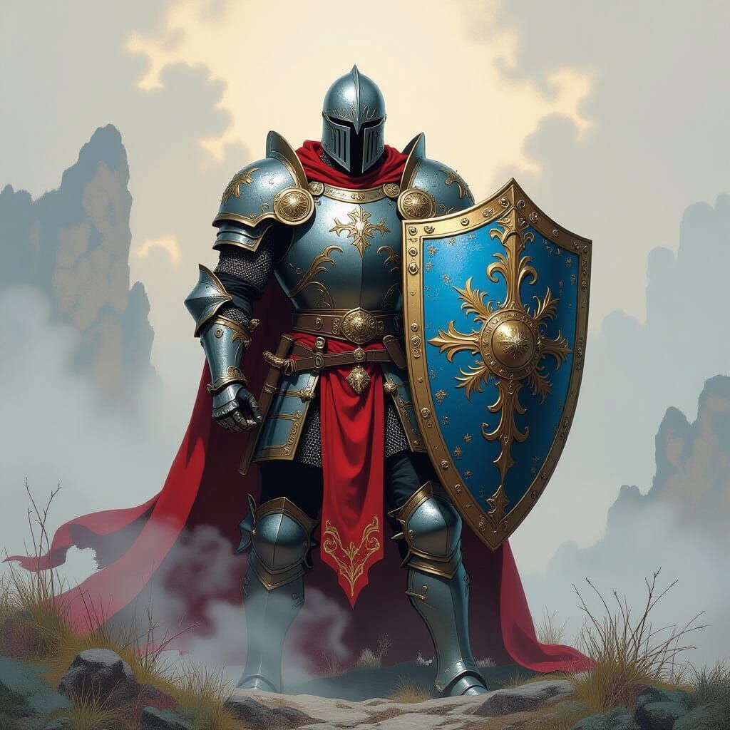 Valiant Knight in Ornate Armor in Fantasy Art Style