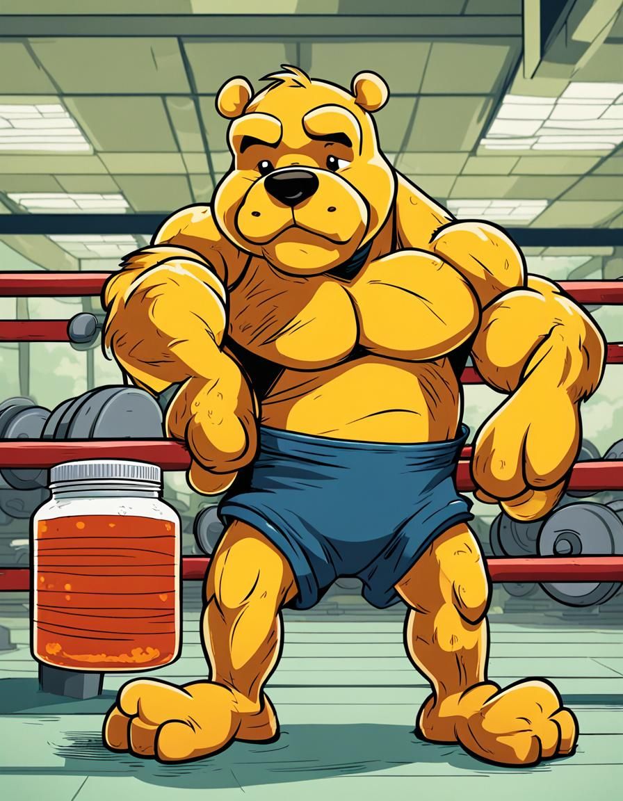 Angry Winnie the Pooh on Steroids in Gym